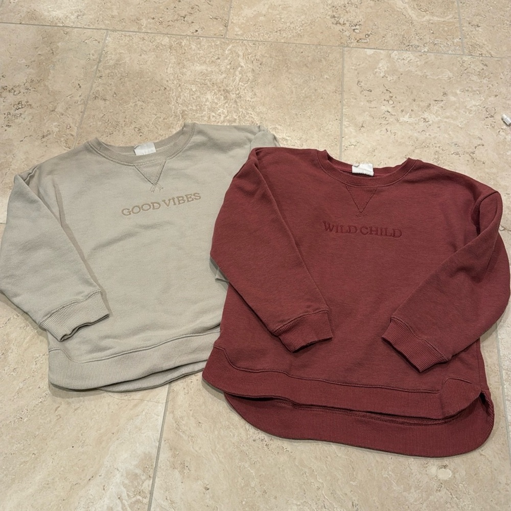2 Cotton On Kids girls sweatshirts size 7 tan and rust good vibes wild child